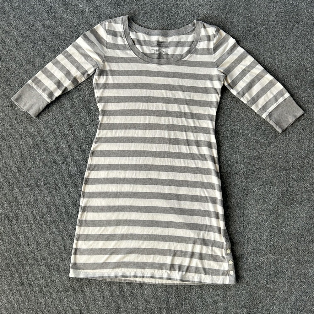 Patagonia Dress Womens Medium Grey White‎ Stripe  3/4-Sleeved Au Bateau Dress
